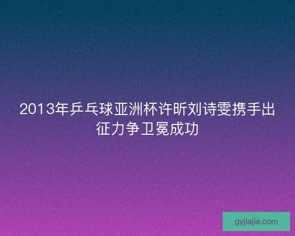 2013年乒乓球亚洲杯许昕刘诗雯携手出征力争卫冕成功